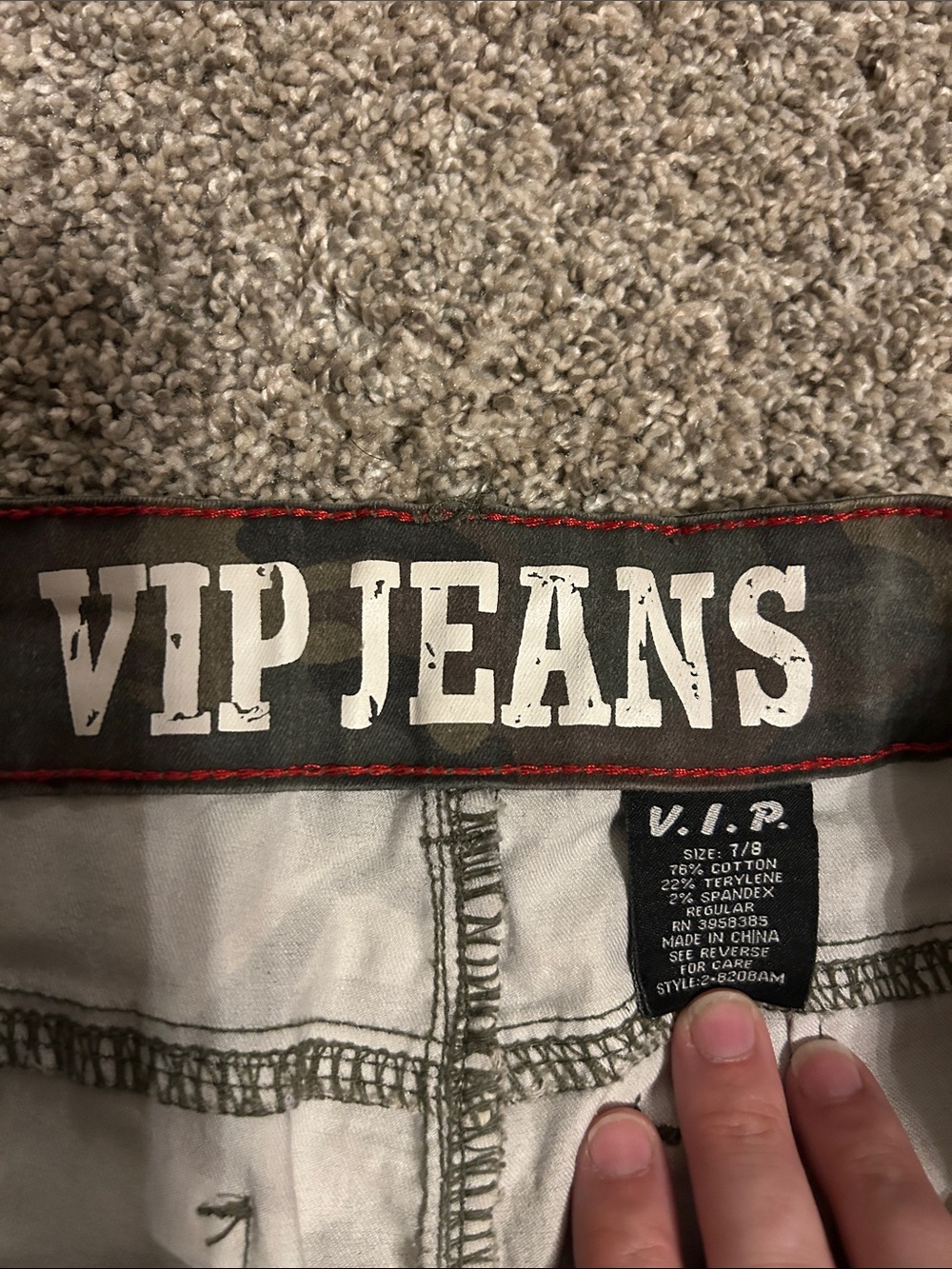 VIP Jeans Camo Waistband with White Logo and Red Stitching - Picture 2 of 7